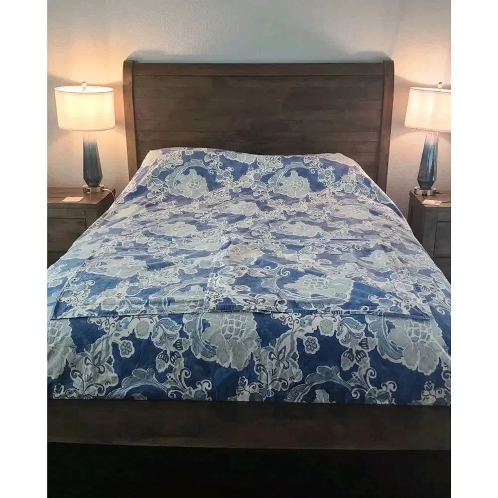 Pottery Barn Organic Cotton Blue Floral King Duvet Cover Euro Sham Set